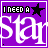 A 4x3 contact sheet of a purple animated buddy icon with repeating text and star symbols, alternating between black and white stars across frames.