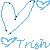 Pixelated blue line art of multiple heart shapes and stylized text on a white background, with black dots marking key points along the lines.