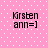 Pink background with white dots, four identical text blocks reading 'Kirsten ann=]' in black pixelated font.