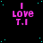 Black background with cyan dots, pink text reading "I LOVE T.I" in three lines across multiple repeated