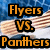 A pixelated image shows a hockey game with Flyers vs. Panthers text and a 2-4 FAIL score, featuring striped sticks, a puck on ice, and blue background.