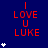 Blue background with red text reading "I LOVE U LUKE" and white star icons in vertical , some stars animate by changing quantity