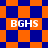 Four display orange and blue checkered patterns with white text reading B G H S in each