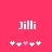 Pixelated text 'Jilli' in white on bright pink background with two of pixel hearts below, one showing a single light pink heart among white hearts