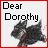 A 4-frame animated contact sheet showing a pixelated dog image and text messages from Toto to Dorothy referencing The Wizard of Oz, with red borders separating each frame.