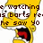 Pixelated yellow cartoon character with wide eyes and open mouth, overlaid with dark brown pixelated text reading 'e watching is borts re- he saw yo'.