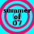 Four identical circular icons with red concentric rings on a cyan background, each displaying 'summer of 07' text in black pixelated font.