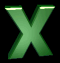 Green X-shaped icon with gradient shading on black background, displayed in a of four and five