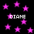 Black background with scattered pink stars and repeated white text 'DIANE' in pixelated font.