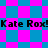 Pixelated text 'Kate Rox!' repeats across a checkered background of cyan and magenta squares.