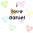 Pixelated icon with black text 'i love daniel' surrounded by eight pastel-colored heart shapes in green, pink, yellow, blue, purple, and red hues.