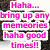 A static image of two chocolate sandwich cookies with cream filling, overlaid with pink text reading "Haha... bring up any mememories hahaha good times!!".