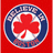 Circular icon with red clover symbol, blue and white ringed border on solid red background.
