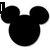 Two black Mickey Mouse head silhouettes with one featuring a white heart shape on the right, and a smaller grayscale Mickey Mouse figure with 'Mickey' text below.
