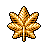 Pixelated golden maple leaf with brown accents and black outlines on a gray background.