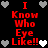 Red text on black background with pixelated hearts, displaying "I Know Who Eye Like!!" in two vertical surrounded by gray and white heart icons