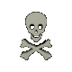 Pixelated skull and crossbones icon with varying mouth expressions across on light gray background