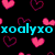 Six display heart motifs with 'xoalyxo' text in varying colors and backgrounds, each showing distinct color schemes and heart styles