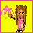 Pixel art of a girl with long brown hair holding a pink star, on a yellow background with 'easily amused' text.