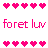 Pixelated pink hearts and text phrases repeat across a white background with scattered heart clusters, forming a dense patterned composition.