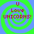 Four identical pixelated display red text 'U Love UNICORNS!' over green and blue spiral backgrounds