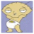 Pixelated cartoon character with large head, yellow skin, white diaper, and closed eyes against purple background.