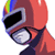 Pixelated static icon of a character wearing a red helmet with rainbow stripes and dark goggles, viewed in profile against white background.
