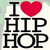 Pixelated graphic with black text "I" and "HIP HOP" on white background, red heart symbol replacing the word "love."