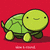 Pixelated green turtle with a smiling face on red background, next to stacked green text reading "MISS YOU BUDDY!!!" on white.