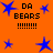 A static orange background displays blue stars and repeated text "DA BEARS" with exclamation marks in pixelated font.