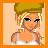 Pixel art contact sheet showing three distinct frames of an animated buddy icon with a cartoon character, text elements, and partial Eiffel Tower background.