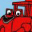 A 48x48 pixel animated buddy icon featuring a red cartoon train character on the left and green text 'Original Icons .com' on a dark green background to the right, displayed as two side-by-side frames in a contact sheet layout.