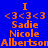 Blue background with orange text displaying 'I <3 <3 <3 Sadie Nicole Albertson' in four , two of which show a light blue radial gradient effect