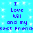 Blue background with white sparkles and repeated purple text reading "I Love Will and my Best Friend" in two