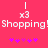 Pixelated pink background with white text 'Shopping! Shopping!' and purple asterisks, featuring two identical vertical elements above the text.