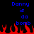 Blue pixelated text reading "Danny is do bomb" appears above red pixelated flames on a black background.