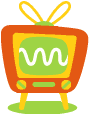 Six cartoon-style television sets with orange frames, yellow antennas, and green bases arranged in two on a gray background