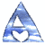 Animated triangular icon with blue sky background, white triangle cutout at top, and heart-shaped cutout below, showing frame-to-frame variations in cloud patterns and transparency.
