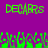 Green pixelated text and abstract shapes on a purple background with visible digital artifacts.