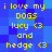 Blue pixelated background with yellow text reading 'i love my DOGS lucy <3 and hedge <3' repeated twice in a pattern