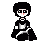 Pixel art avatar of a character with black hair and pink cheeks in various poses against a gray background.