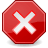 Red octagonal icon with white X symbol and pixelated border, set against gray background with white base shadow.