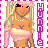 A 3x2 contact sheet of pixel art frames showing a blonde cartoon woman in various poses and color schemes with vertical text on the right side.