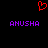 Red pixelated heart symbol above two purple text instances of 'ANUSHA' on black background.