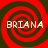 Four identical red and dark green spiral patterns arranged in a with white text "BRIANA" overlaid on each spiral