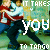 repeated pixelated images showing two people dancing tango with overlaid text reading "IT TAKES YOU TO TANGO" in white and red letters