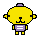 A 3x2 contact sheet of a pixel art character with yellow body, purple top, and black facial features across five animated frames showing mouth expressions and motion lines.