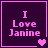 Four purple square with pink borders display "I Love Janine" text and varying heart symbols in a
