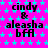 A static image with a bright pink background covered in small cyan stars, displaying repeated text "cindy & aleasha bfa" in black pixelated font.