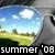 Pixelated landscape with blue sky, white clouds, green and yellow fields, a gray road, and 'summer' text at bottom.